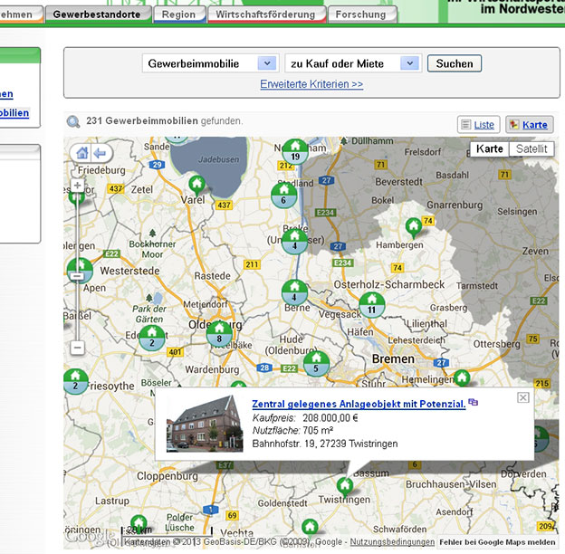 RegIS-Online Immobiliensuche mit interaktiver Karte